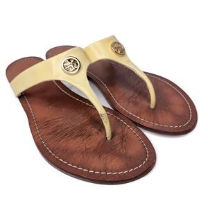 Tory Burch Cameron Thong Sandals Women's Canary Yellow Patent Leather Resort 8.5